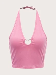 SHEIN ICON Plus Ring Detail Halter Top - Baby Pink - View 1