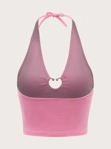 SHEIN ICON Plus Ring Detail Halter Top - Baby Pink - View 2