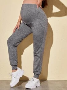 SHEIN 孕婦雜色針織寬腰帶束腳褲 - 灰色 - 查看 1