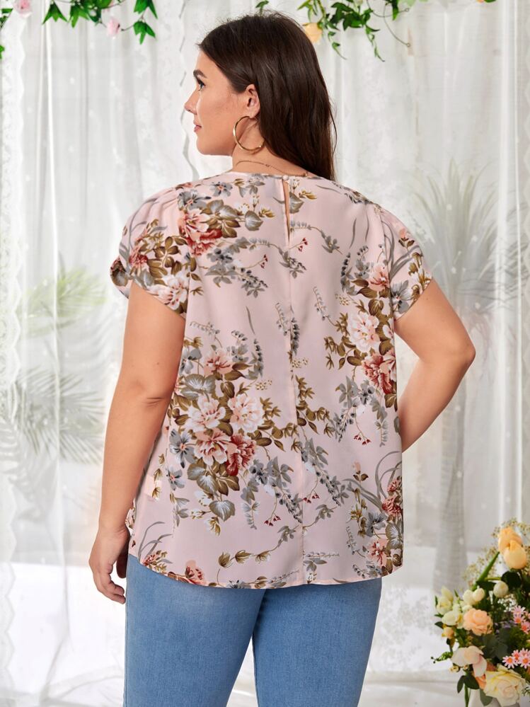SHEIN Clasi Top con estampado floral manga tulipán de espalda con abertura de ojo - Multicolor - Añade 2