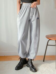 DAZY 字母贴片细节束腰运动长裤 - 淺灰色 - 查看 3