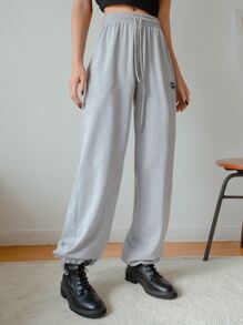 DAZY 字母贴片细节束腰运动长裤 - 淺灰色 - 查看 4