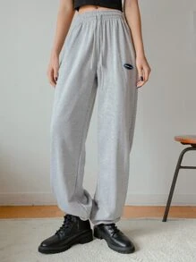 DAZY 字母贴片细节束腰运动长裤 - 淺灰色 - 查看 7