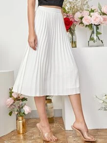 SHEIN Clasi Solid Pleated Skirt - White - View 1