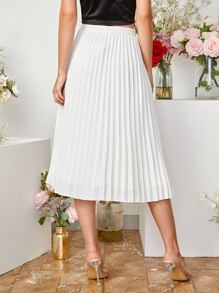 SHEIN Clasi Solid Pleated Skirt - White - View 2
