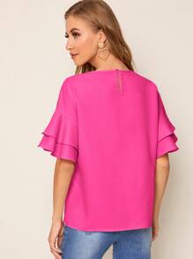 SHEIN Privé Layered Bell Sleeve Top - Hot Pink - View 2