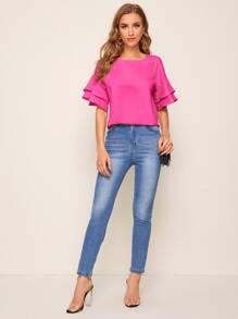 SHEIN Privé Layered Bell Sleeve Top - Hot Pink - View 3