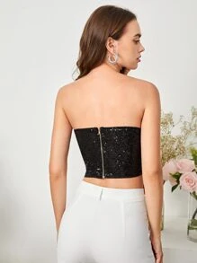 SHEIN BAE Off Shoulder Sequins Tube Top - Black - View 2