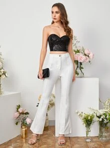 SHEIN BAE Off Shoulder Sequins Tube Top - Black - View 3