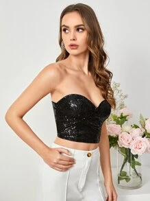 SHEIN BAE Off Shoulder Sequins Tube Top - Black - View 4