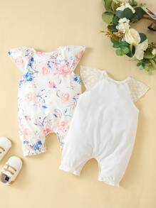 Baby 2pcs Letter & Floral Print Romper - White - View 2