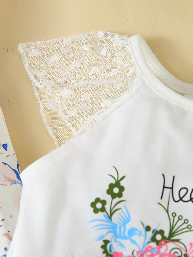 Baby 2pcs Letter & Floral Print Romper - White - View 3