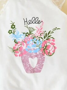 Baby 2pcs Letter & Floral Print Romper - White - View 4