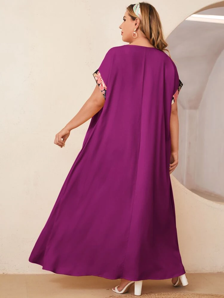 EMERY ROSE Đầm Plus Size Khối Màu Hoa Boho - Màu tím - Xem 2