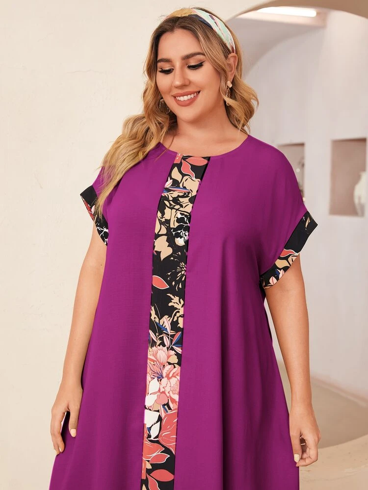 EMERY ROSE Đầm Plus Size Khối Màu Hoa Boho - Màu tím - Xem 4