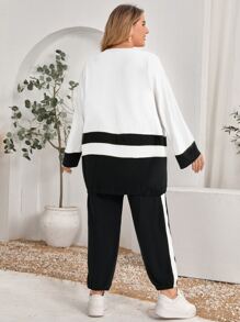 Mulvari Plus Colour Block Pullover & Contrast Side Seam Joggers - Black and White - View 2