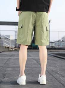Manfinity Quần Short Nam Dây kéo Túi màu trơn Đường phố - xanh quân đội - Xem 2