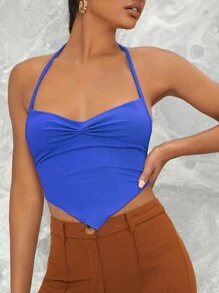 SHEIN BAE Top halter pañuelo de espalda abierta con cordón tejido de canalé - azul real - Ver 1
