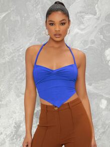 SHEIN BAE Top halter pañuelo de espalda abierta con cordón tejido de canalé - azul real - Ver 5