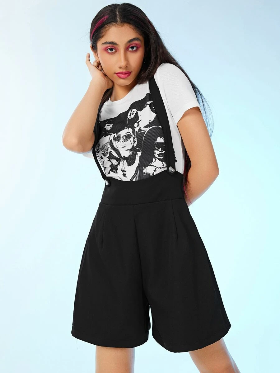 SHEIN Áo liền quần nữ màu trơn Giải trí - màu đen - Xem 1