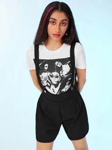 SHEIN Áo liền quần nữ màu trơn Giải trí - màu đen - Xem 3