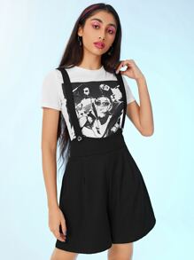 SHEIN Áo liền quần nữ màu trơn Giải trí - màu đen - Xem 4