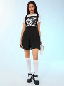 SHEIN Áo liền quần nữ màu trơn Giải trí - màu đen - Xem 5