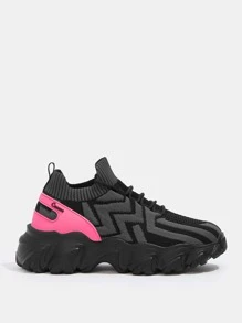 Cuccoo Knit Detail Breathable Running Shoes - Black - View 4