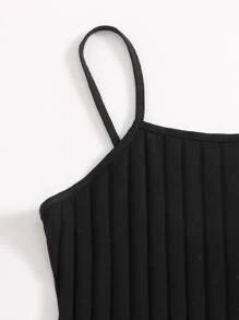 SHEIN Privé Plus Solid Rib-knit Bodycon Cami Dress - Black - View 4