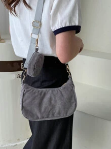 Vải to sợi Túi Hobo Với ví coin , NỮ Cái túi Với Cái túi - Xám - Xem 2
