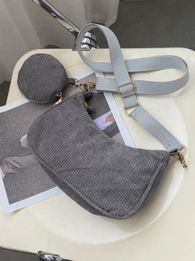 Vải to sợi Túi Hobo Với ví coin , NỮ Cái túi Với Cái túi - Xám - Xem 4