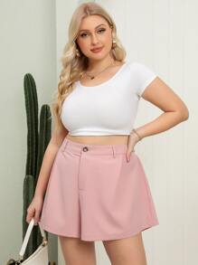 Quần Short kích thước lớn Nút màu trơn Giải trí - Màu Hồng baby - Xem 4
