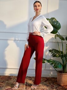Modelyn 素色前紐扣襯衫和褲子 - 紅白色 - 查看 6