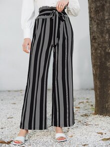 Mulvari Quần nữ Thắt lưng Sọc Giải trí - Đen và trắng - Xem 4