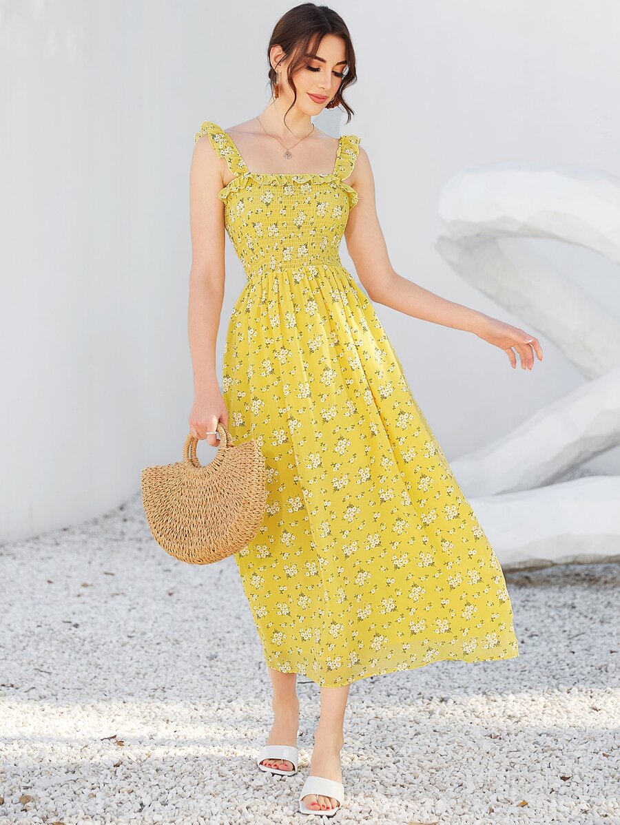 Mulvari Vestido de tirantes floral con fruncido fruncido - Amarillo - Ver 1