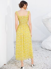 Mulvari Vestido de tirantes floral con fruncido fruncido - Amarillo - Ver 2