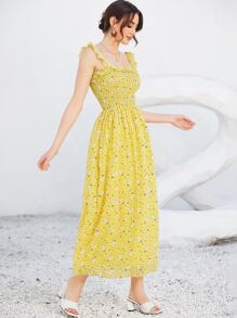 Mulvari Vestido de tirantes floral con fruncido fruncido - Amarillo - Ver 3