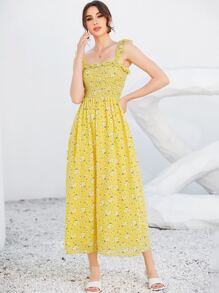 Mulvari Vestido de tirantes floral con fruncido fruncido - Amarillo - Ver 6