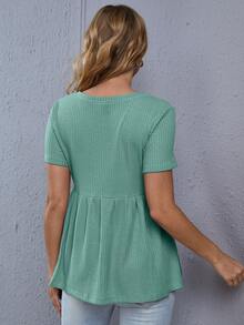 SHEIN Maternity Waffle Knit Peplum Hem Tee - Mint Green - View 2