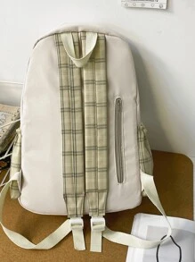 Túi đi học trang trí búp bê đồ họa kẻ sọc nhẹ, không thấm nước, nhẹ dành cho sinh viên tốt nghiệp, cô gái tuổi teen, sinh viên năm nhất, sinh viên năm hai, trung học cơ sở và trung học phổ thông, đại học và trung học phổ thông, hoàn hảo cho hoạt động ngoài trời, du lịch và quay lại trường học - Màu be - Xem 4