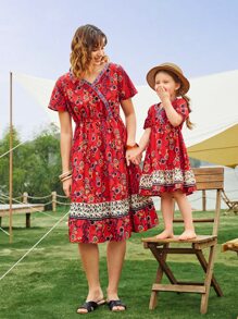 SHEIN Đầm Nghề thêu Viên lá sen Trọn gói Hoa Boho - Nhiều màu - Xem 1