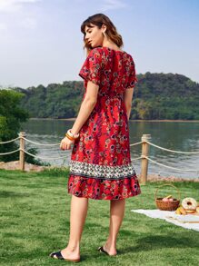 SHEIN Đầm Nghề thêu Viên lá sen Trọn gói Hoa Boho - Nhiều màu - Xem 2