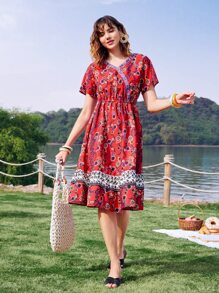 SHEIN Đầm Nghề thêu Viên lá sen Trọn gói Hoa Boho - Nhiều màu - Xem 3