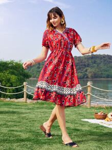 SHEIN Đầm Nghề thêu Viên lá sen Trọn gói Hoa Boho - Nhiều màu - Xem 5