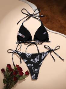 ROMWE Goth Bikini in hình con bướm cho bãi biển mùa hè - Đen và trắng - Xem 2