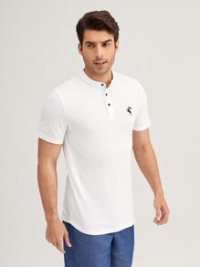GENTILAND Men Half Button Deer Embroidery Polo Shirt - White - View 3