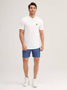 GENTILAND Men Half Button Deer Embroidery Polo Shirt - White - View 4