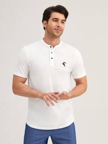 GENTILAND Men Half Button Deer Embroidery Polo Shirt - White - View 6