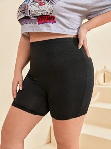 SHEIN EZwear Plus Marled Knit Biker Shorts - Black - View 1