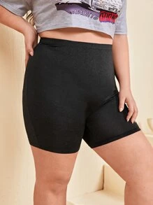 SHEIN EZwear Plus Marled Knit Biker Shorts - Black - View 3
